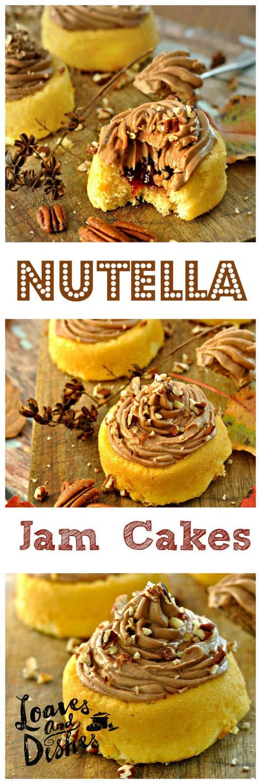 Sweet little cakes - the perfect after school treat! Make for a party instead of cupcakes! Everyone LOVES Nutella! Try these today! www.loavesanddishes.net