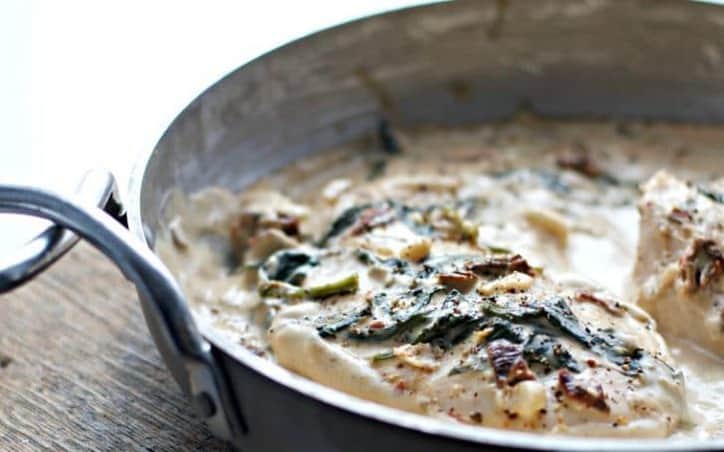 Creamy Garlic Sundried Tomato and Spinach Chicken @www.loavesanddishes.net