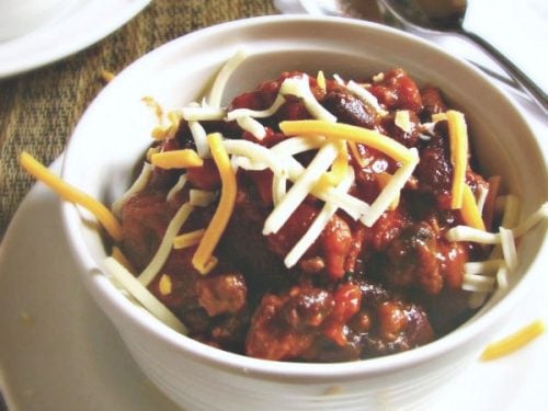 Party Chili A close up view of party chili