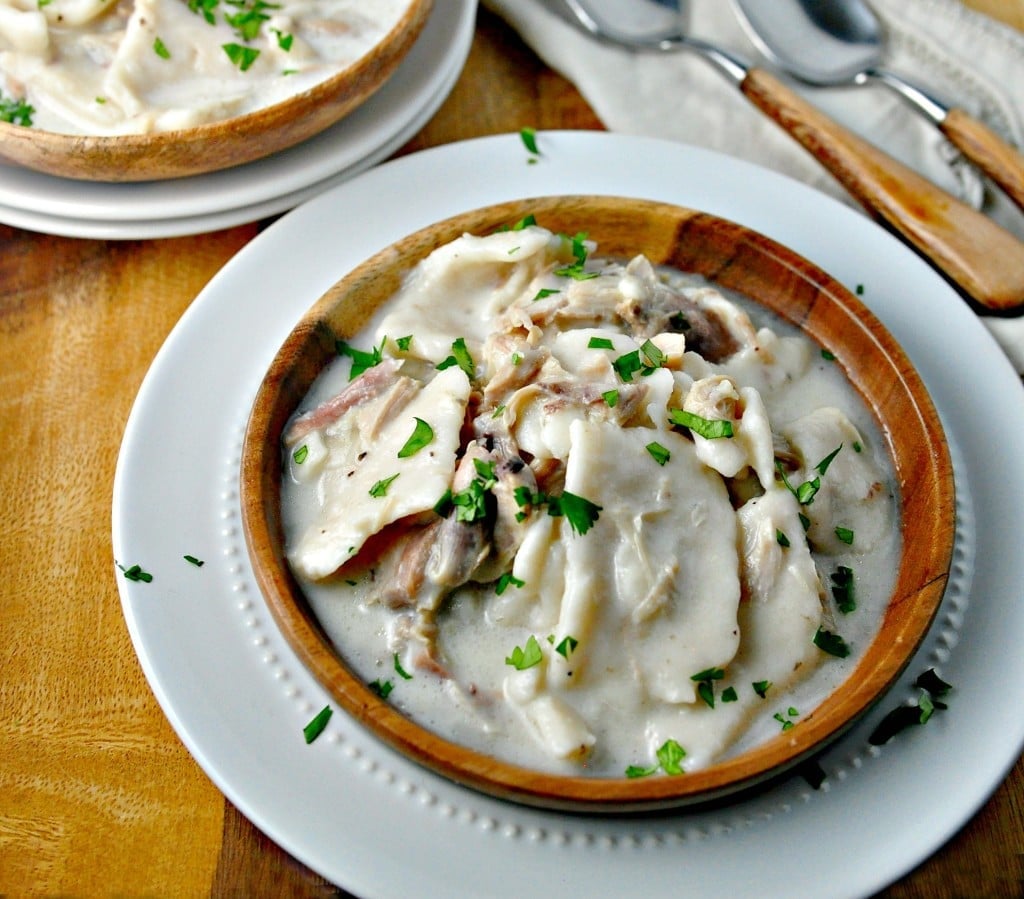 old fashion chicken and dumplings on table