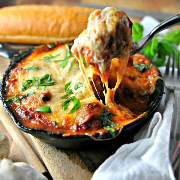 Cheesy Rosemary Meatball Bake @loavesanddishes.net