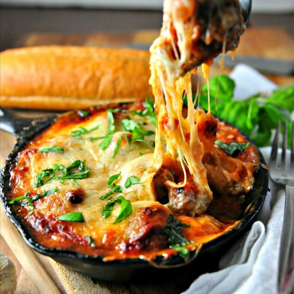 Cheesy Rosemary Meatball Bake @loavesanddishes.net