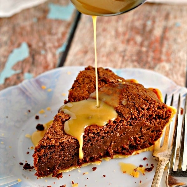 Fudge Pie with Salted Caramel Sauce @loavesanddishes.net