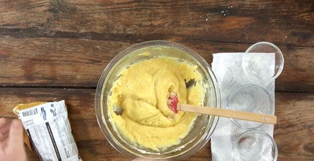 The bowl of ingredients mixed together without the chocolate chips added yet