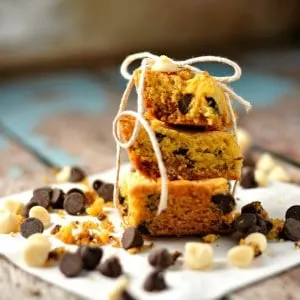Cookie Bars on a white napkin with a bow on top