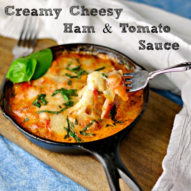 Creamy cheesy ham tomato sauce @loavesanddishes.net