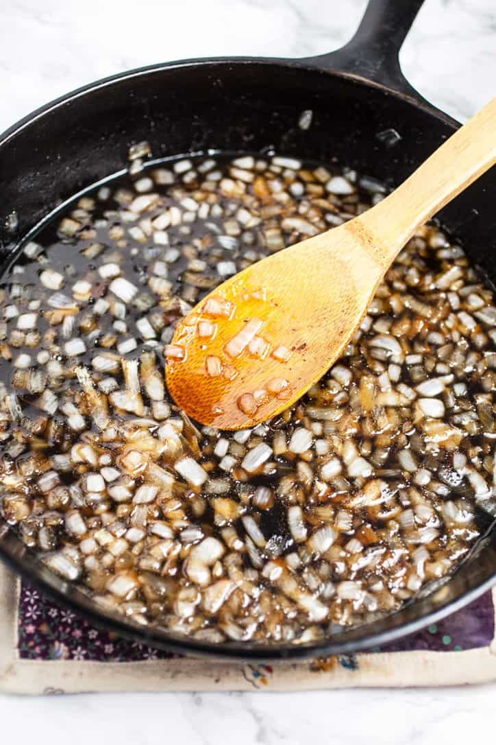 The items being browned for Clays three bean casserole