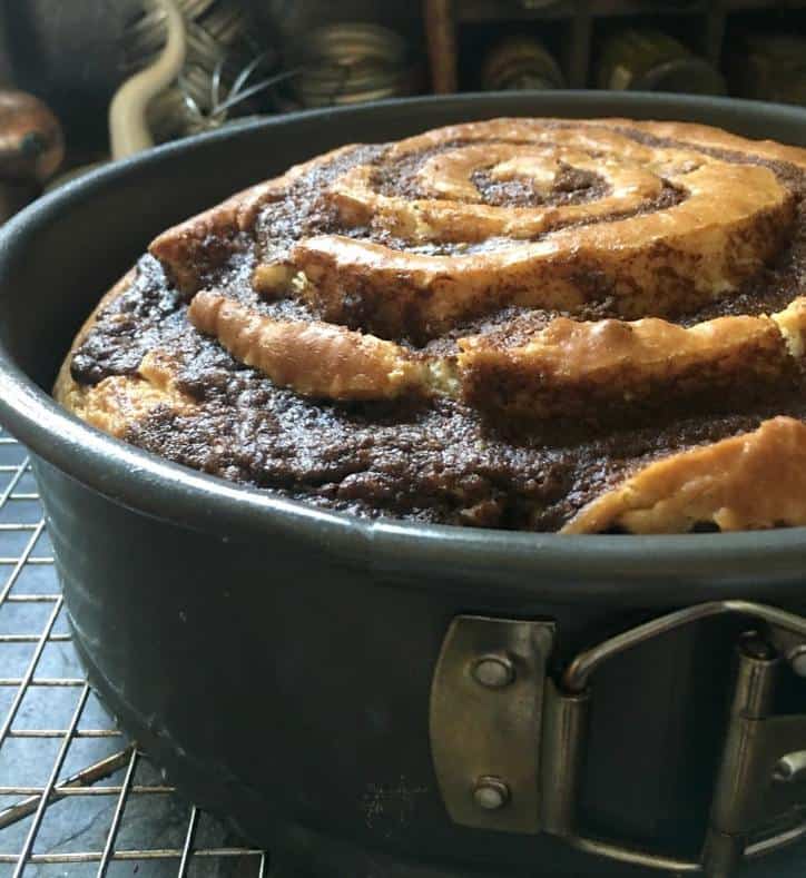 A photo of the baked cake from the side with the levels in it