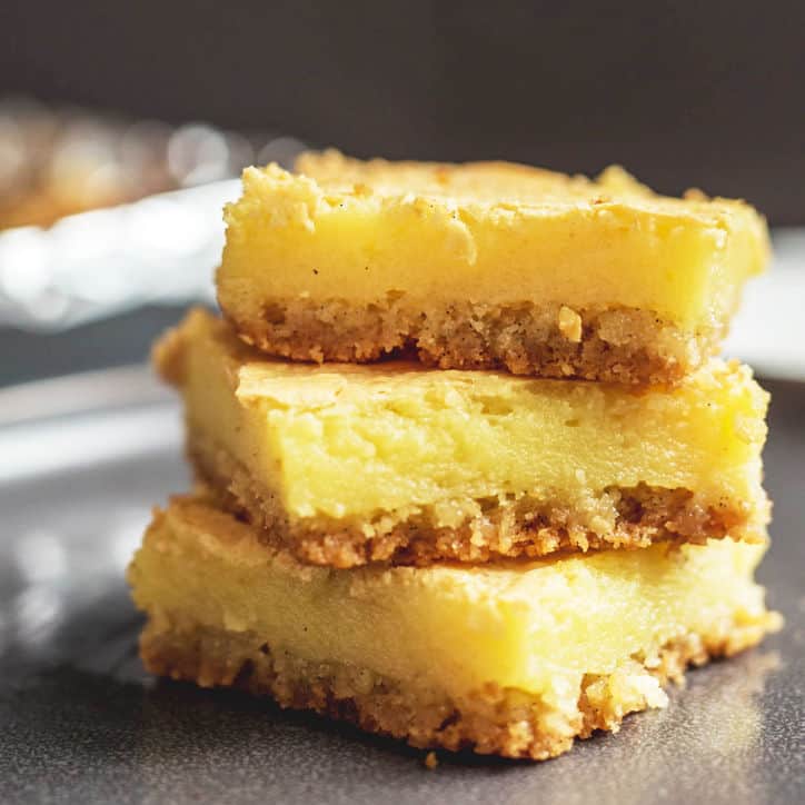 Three chess bars stacked on top of one another on gray plate