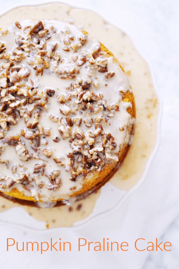 This is the original recipe for pumpkin praline cake an EASY pumpkin cake recipe that will delight your friends and family. Made with buttery pecans, homemade, brown sugar. The perfect fall cake! Just like something that Paula Deen or the Pioneer woman would make! #pumpkincake #recipe #fall #pumpkinspice