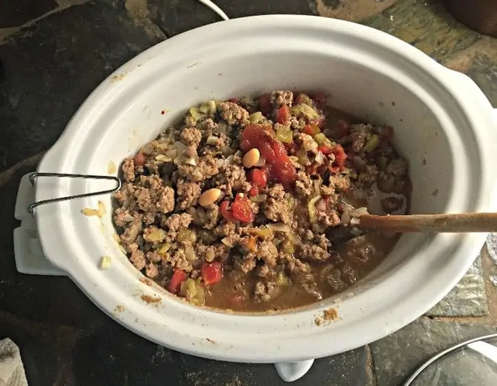 Everything in the crockpot for Chili-esque Bean Soup @www.loavesanddishes.net