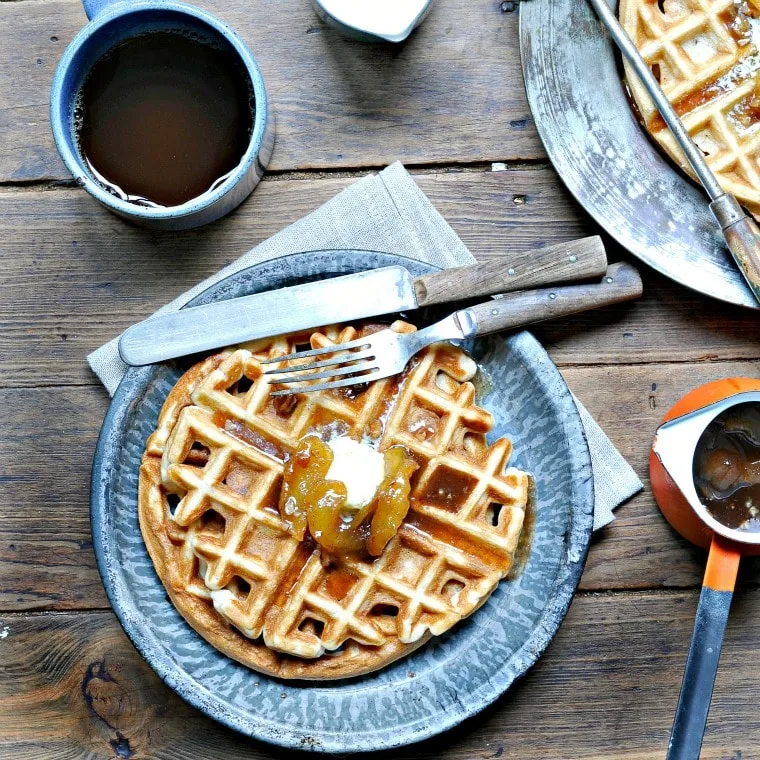 Apple Pecan Waffles with Apple Pecan Topping @ www.loavesanddishes.net