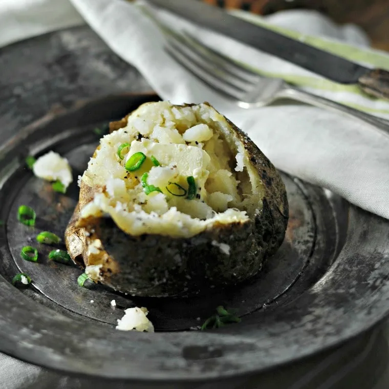 Pressure cooker baked potato on a plate
