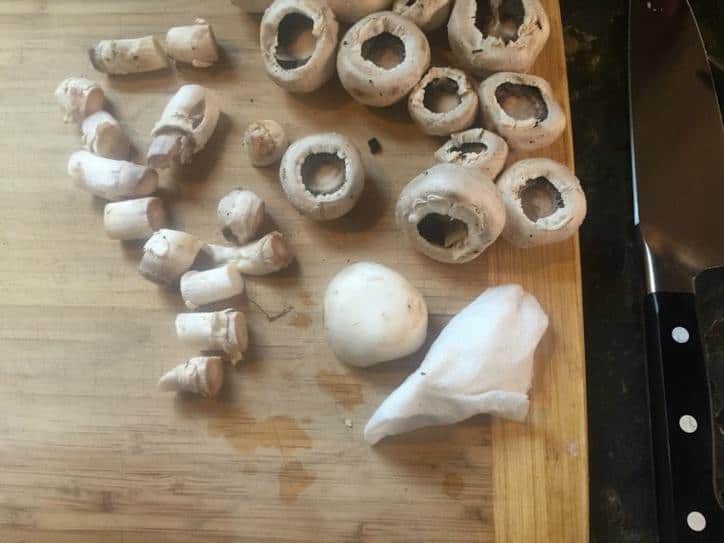 Clean the mushrooms well with a damp paper towel and remove the hard ends from the stems