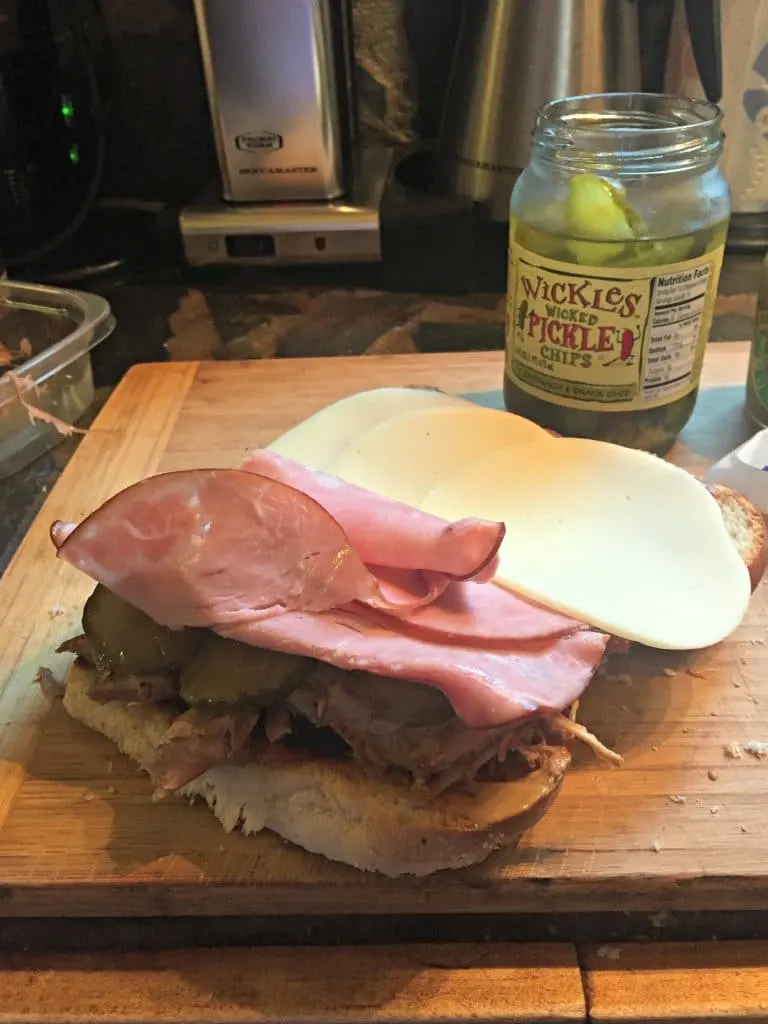 ham and cheese on the sandwich