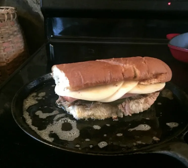 The sandwich on a skillet
