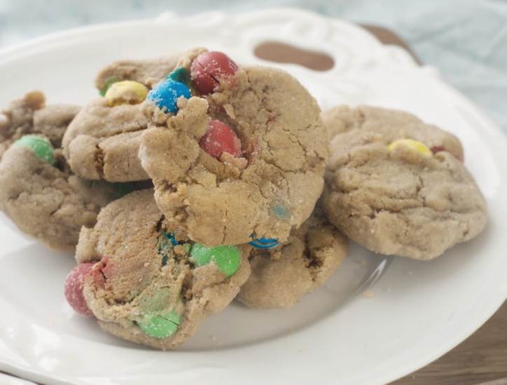 CARAMEL M&M’S KICKING BROWN SUGAR COOKIES about 6 in a pile!