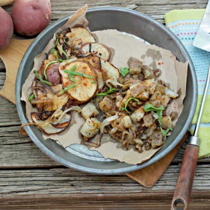 A photo from above of Southern Fried Potatoes and Onions