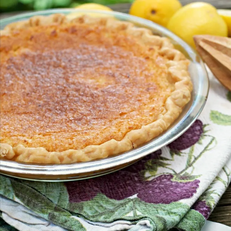 This is a photo of a whole Old Fashioned Lemon Chess Pie