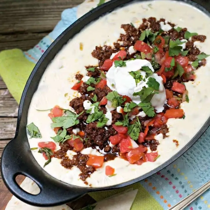 Closer up overhead shot of CHORIQUESO DIP