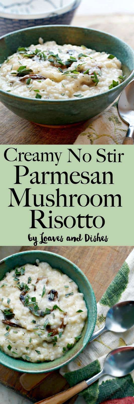This is an easy and simple recipe for Parmesan Mushroom Risotto that is creamy and feature garlic too! Uses wine and only a little bit of stirring. No stir type!