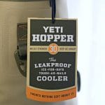 A photo of the tag on the YETI COOLEr