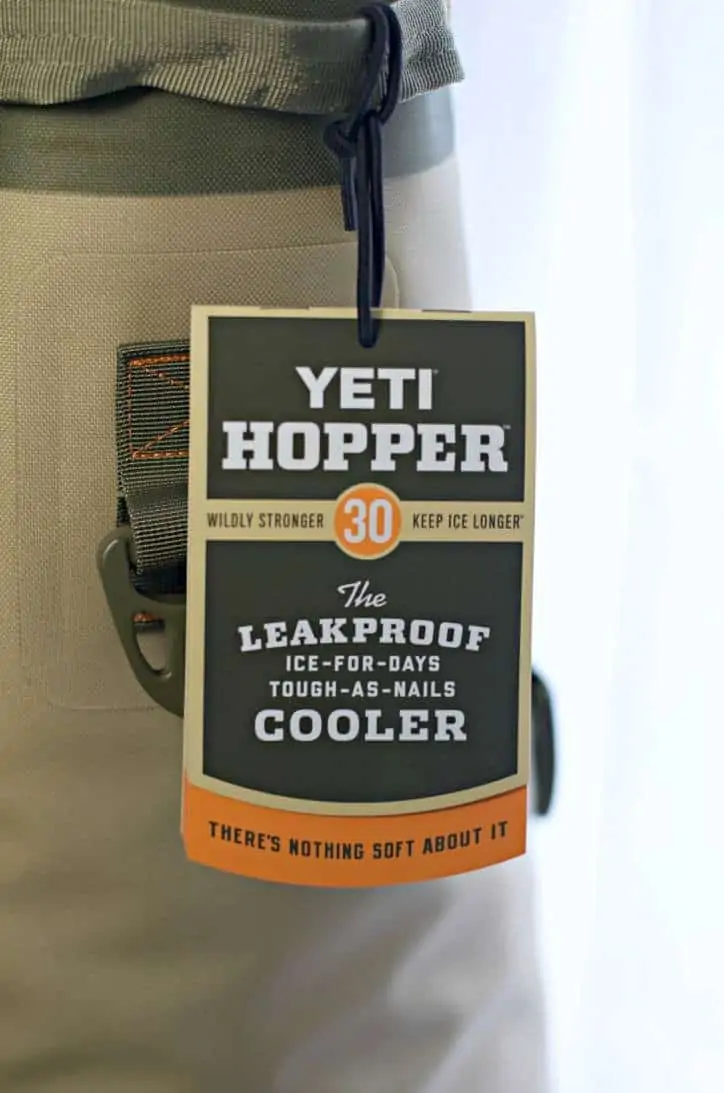 A photo of the tag on the YETI COOLEr