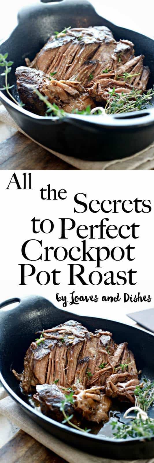Want to know how to make a perfect tender slow cooked beef pot roast in the slow cooker using a chuck roast? All the answers are right here. This recipe is super easy and is simply the best! Like something you find on Pioneer woman but with no onion soup. Quick and delicious!