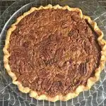 Overhead view of the whole pie Fudge Chocolate Pecan Pie