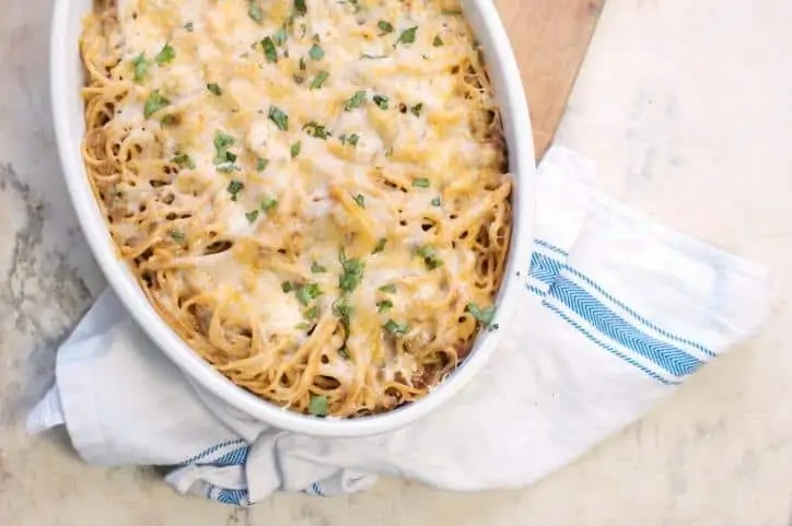 Overhead shot of the Baked Taco Spaghetti