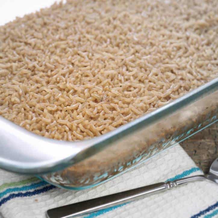 Photo of the casserole dish with Mom’s Holiday Brown Rice