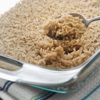 A photo of a spoonful of Mom’s Holiday Brown Rice