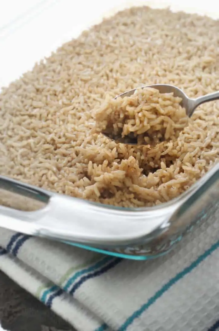 A photo of a spoonful of Mom’s Holiday Brown Rice