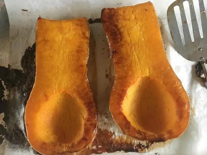 A photo of the flesh side of the roasted squash.