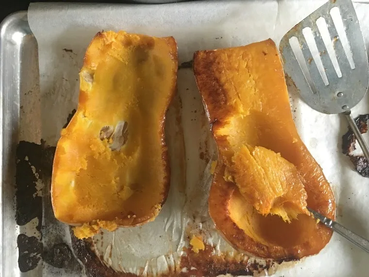 cooked squash on parchment paper