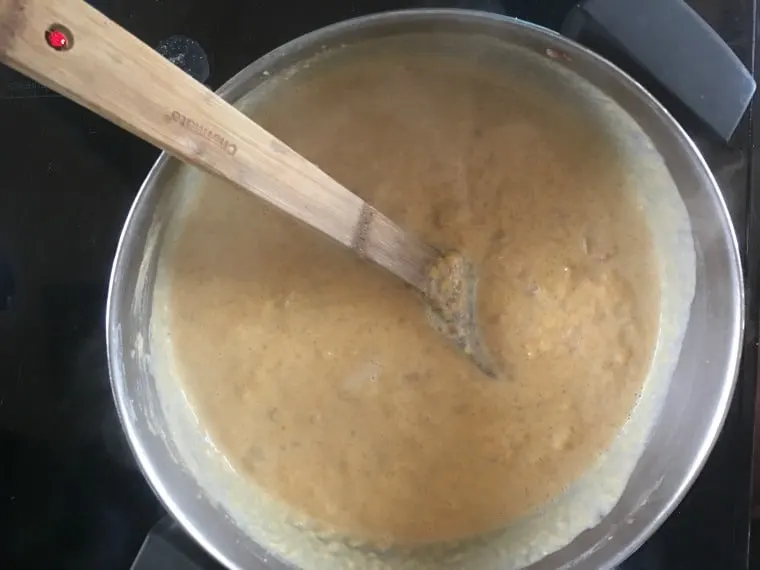 A photo of the soup cooking in a stock pot