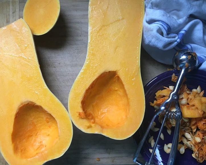 halves of squash on a table