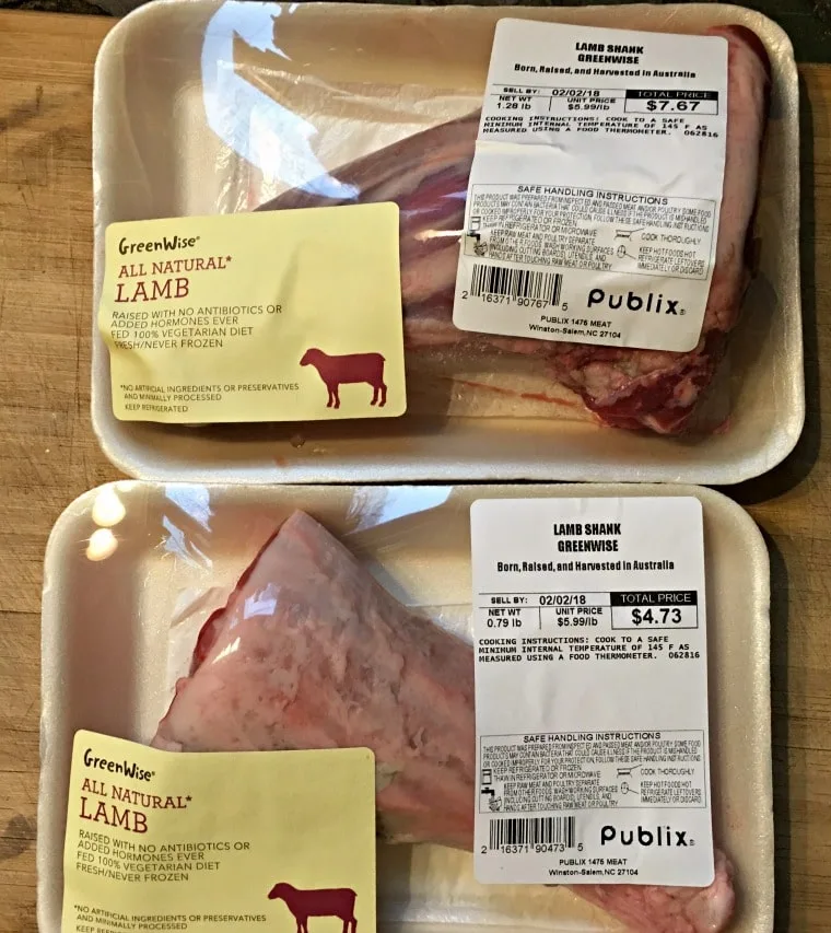 Two packages of lamb shanks as they come packaged from the store