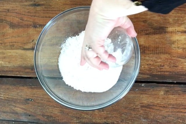 Add the flour, sugar and salt together in a glass bowl