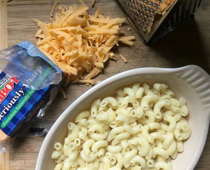A photo of the cheese and noodles for easy baked macaroni and cheese