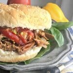 Up close photo of the side of a Lexington Style Crock Pot Pulled Pork Barbecue sandwich