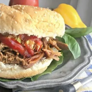 Up close photo of the side of a Lexington Style Crock Pot Pulled Pork Barbecue sandwich