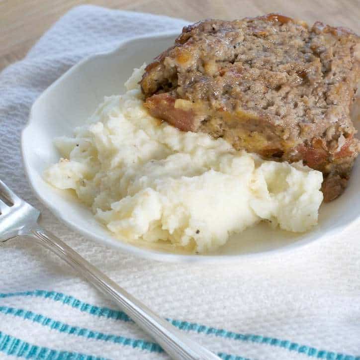 Classic Mashed Potatoes on blue striped towel