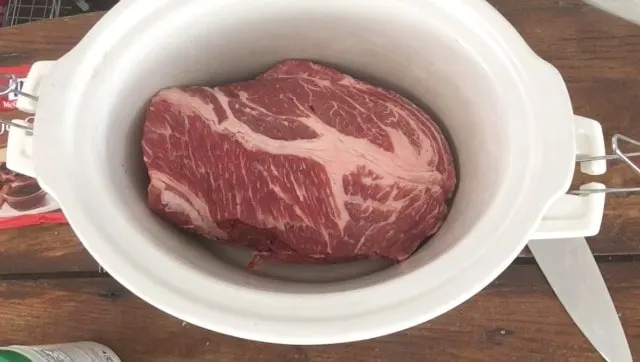 A chuck roast in a crockpot