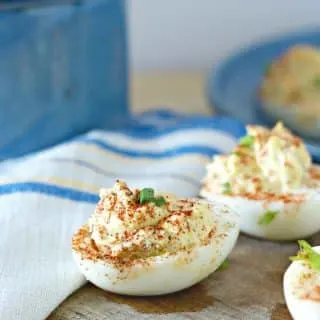 A side view of some southern deviled eggs