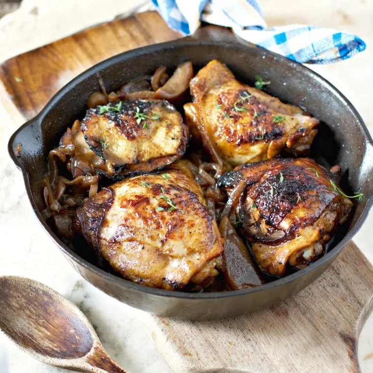 A photo from above of Apples and Ale Barbecue Chicken