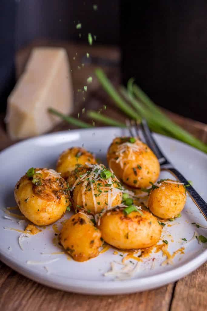 A plate of canned new potatoes