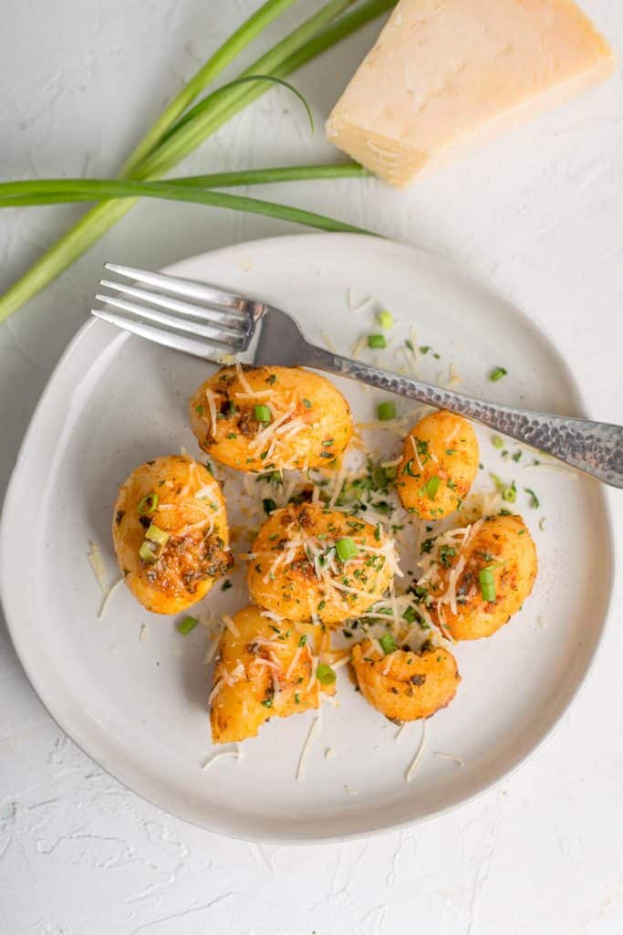 A photo from above of a plate of canned New Potatoes for How to Cook Canned New Potatoes