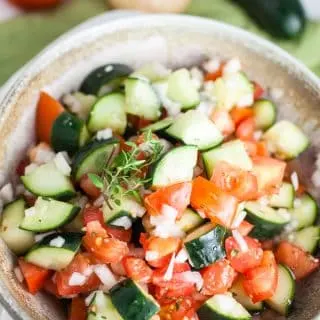 A close up view of Zesty Cucumber and Tomato Salad