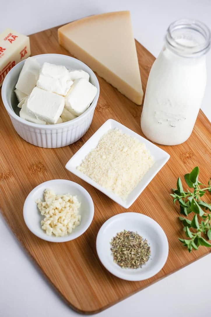 A photo of the ingredients for fettucini alfredo